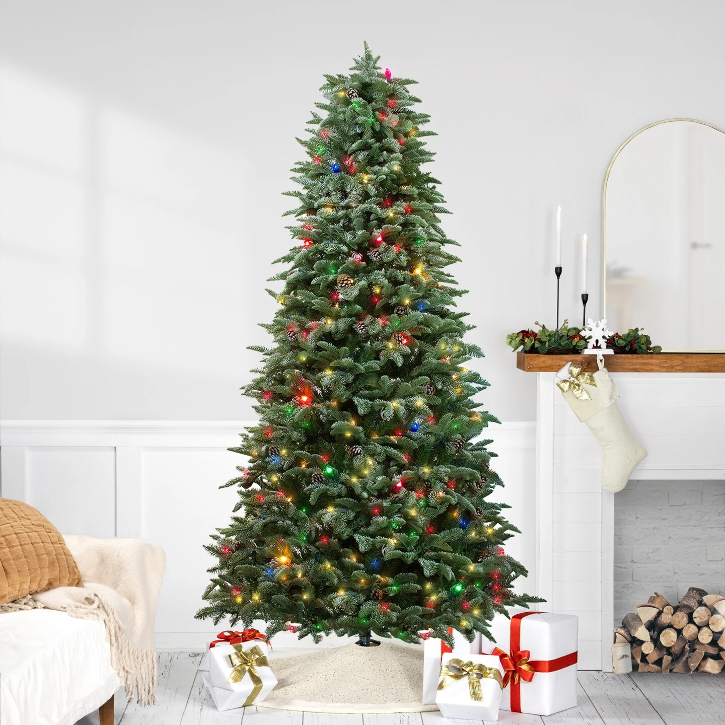 Northlight Real Touch™ Artificial Pre-Lit Slim Dunton Spruce Christmas Tree - 7.5' - Multi-Color Lights Green 4 Northlight Real Touch™ Artificial Pre-Lit Slim Dunton Spruce Christmas Tree - 7.5' - Multi-Color Lights Green - Image 2