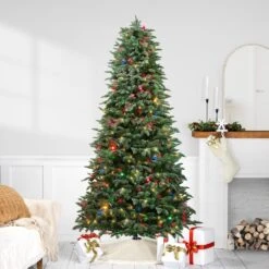 Northlight Real Touch™ Artificial Pre-Lit Slim Dunton Spruce Christmas Tree - 7.5' - Multi-Color Lights Green 17 Northlight Real Touch™ Artificial Pre-Lit Slim Dunton Spruce Christmas Tree - 7.5' - Multi-Color Lights Green -Northlight Shop 497336847954384 2