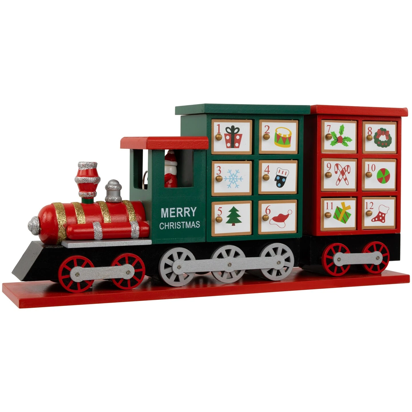 Northlight 16.5" Locomotive Train Wooden Christmas Advent Calendar Red 8 Northlight 16.5" Locomotive Train Wooden Christmas Advent Calendar Red - Image 6