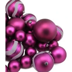 Northlight Shatterproof Matte And Glitter Swirled Christmas Ball Ornaments - 4" (100mm) - Magenta Pink - 39ct 10 Northlight Shatterproof Matte And Glitter Swirled Christmas Ball Ornaments - 4" (100mm) - Magenta Pink - 39ct -Northlight Shop 514937284609248