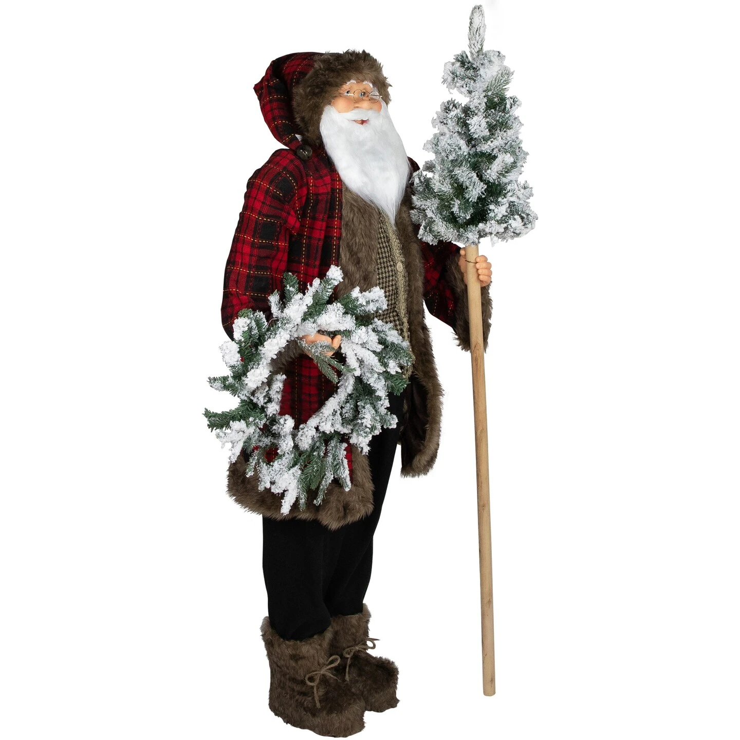 Northlight 60" Santa Claus With Flocked Alpine Tree And Wreath Commercial Christmas Figure Red 6 Northlight 60" Santa Claus With Flocked Alpine Tree And Wreath Commercial Christmas Figure Red - Image 4