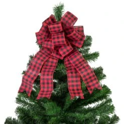 Northlight 19" Buffalo Plaid Print 14 Loop Christmas Bow Tree Topper Black 16 Northlight 19" Buffalo Plaid Print 14 Loop Christmas Bow Tree Topper Black -Northlight Shop 514938334233824