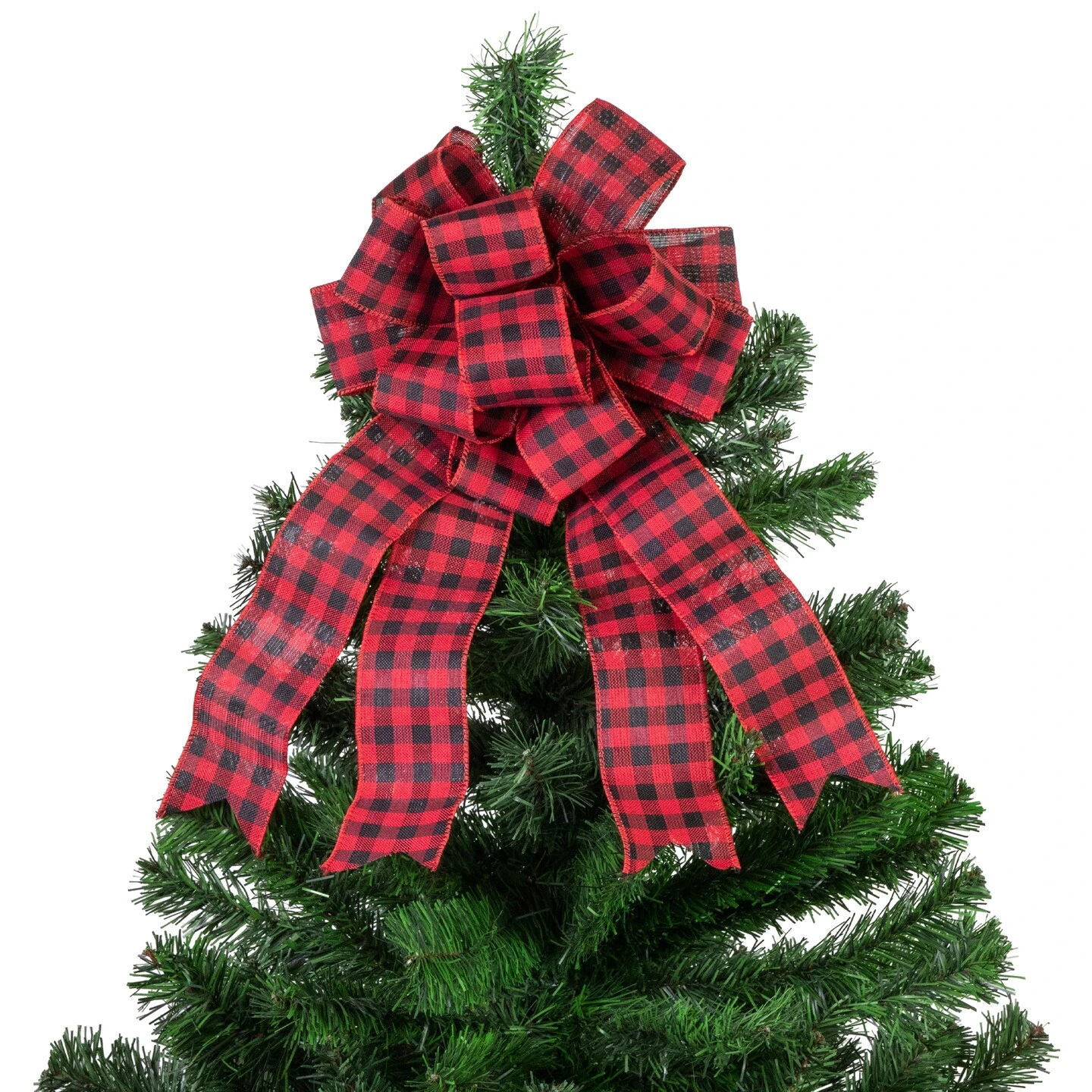 Northlight 19" Buffalo Plaid Print 14 Loop Christmas Bow Tree Topper Black 9 Northlight 19" Buffalo Plaid Print 14 Loop Christmas Bow Tree Topper Black - Image 7
