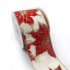 Designer’s Shop WR 63-5213 Red Poinsettia On White Wired Edge Ribbon – 2.5" X 10 Yards – Christmas Floral Glitter Accent 18 Designer’s Shop WR 63-5213 Red Poinsettia On White Wired Edge Ribbon – 2.5" X 10 Yards – Christmas Floral Glitter Accent -Northlight Shop 518286202773168 1