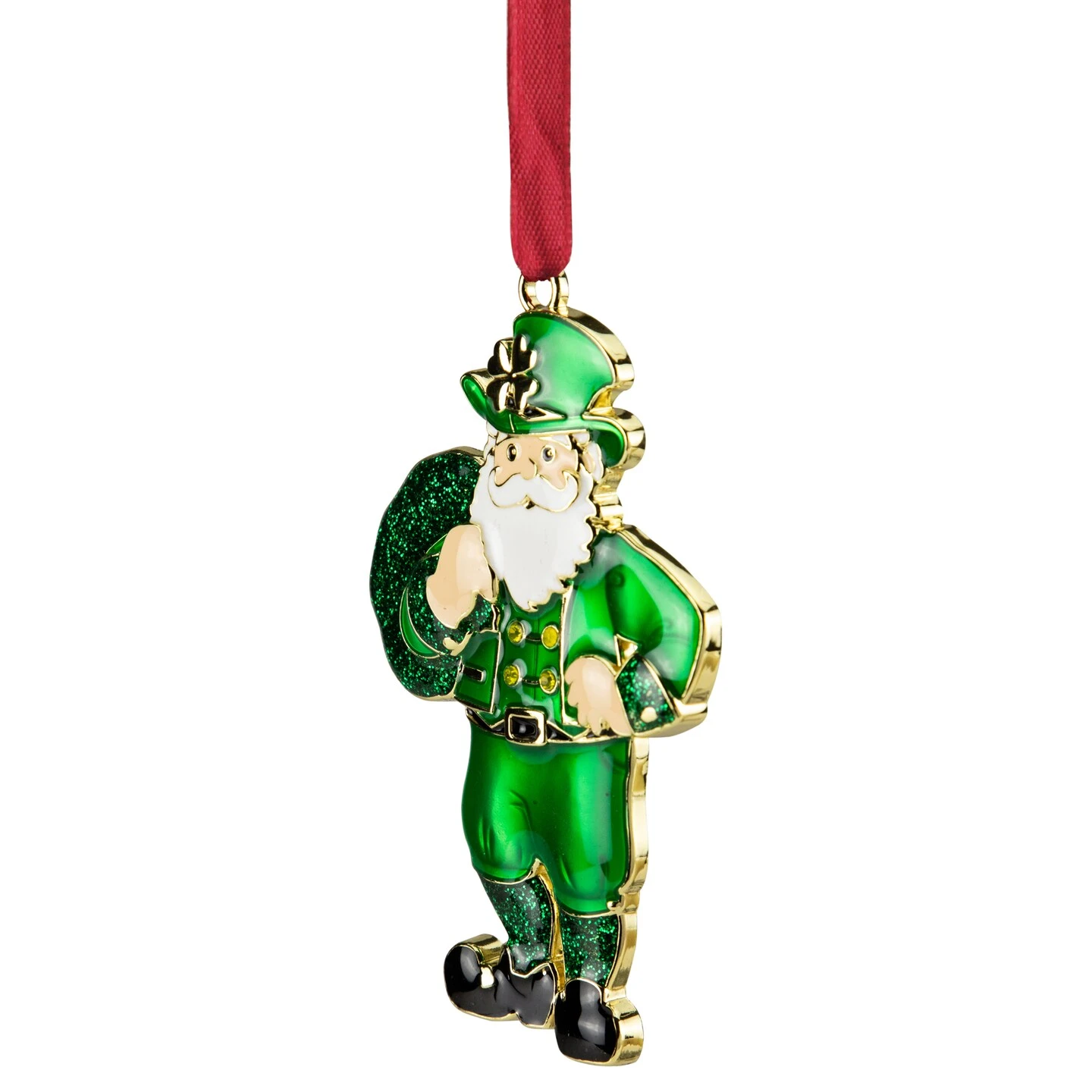 Northlight 3.5" Green Brass-Plated Irish Santa Christmas Ornament With European Crystals 6 Northlight 3.5" Green Brass-Plated Irish Santa Christmas Ornament With European Crystals - Image 4