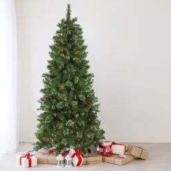 Northlight 7.5' Pre-Lit Medium Mixed Pine Glittered Artificial Christmas Tree - Clear Lights Green