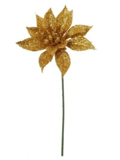 12-Pack: Gold Glitter Poinsettia Flower Picks By Floral Home® -Northlight Shop 52843096909728 2