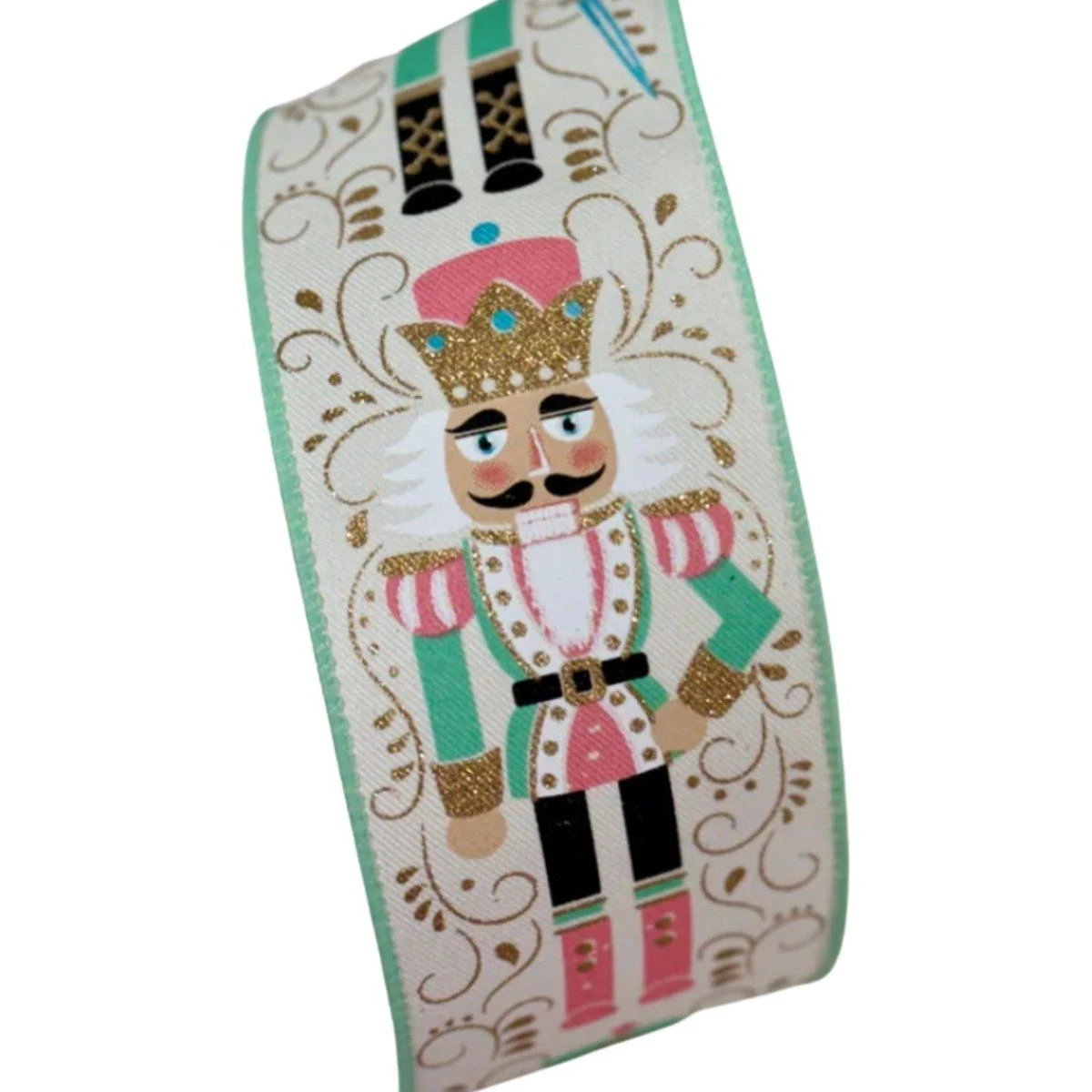 2.5" Nutcracker Ribbon: Ivory/Mint Green (10 Yards) 6 2.5" Nutcracker Ribbon: Ivory/Mint Green (10 Yards) - Image 4