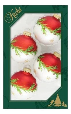 Krebs Glass Ball Ornament - Bi-Color Pine Garland - 4 Pack