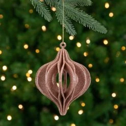 Northlight Champagne Pink Open Cut Glitter Onion Shatterproof Christmas Ornament 5" (127mm) Gold
