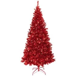 Northlight Pre-Lit Artificial Tinsel Christmas Tree - 7' - Red - Clear Lights 12 Northlight Pre-Lit Artificial Tinsel Christmas Tree - 7' - Red - Clear Lights -Northlight Shop 540952972803408