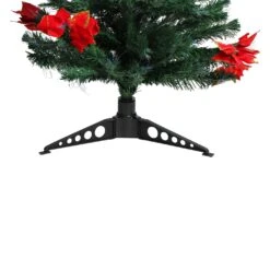 DAK 5' Pre-Lit Medium Fiber Optic Artificial Christmas Tree With Red Poinsettias - Multicolor Lights Green -Northlight Shop 543822104315104