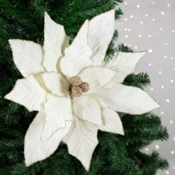 Northlight 24" Cream Poinsettia Christmas Stem Spray Ivory -Northlight Shop 543822123517152