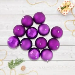 Northlight Shatterproof 4-Finish Christmas Ball Ornaments 4" (100mm) - Purple - Set Of 12 -Northlight Shop 546342407227952 2