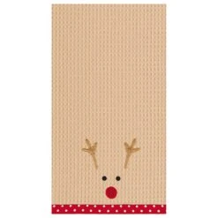 Christmas Holiday Reindeer Face 100% Cotton Waffle Weave Dishtowel