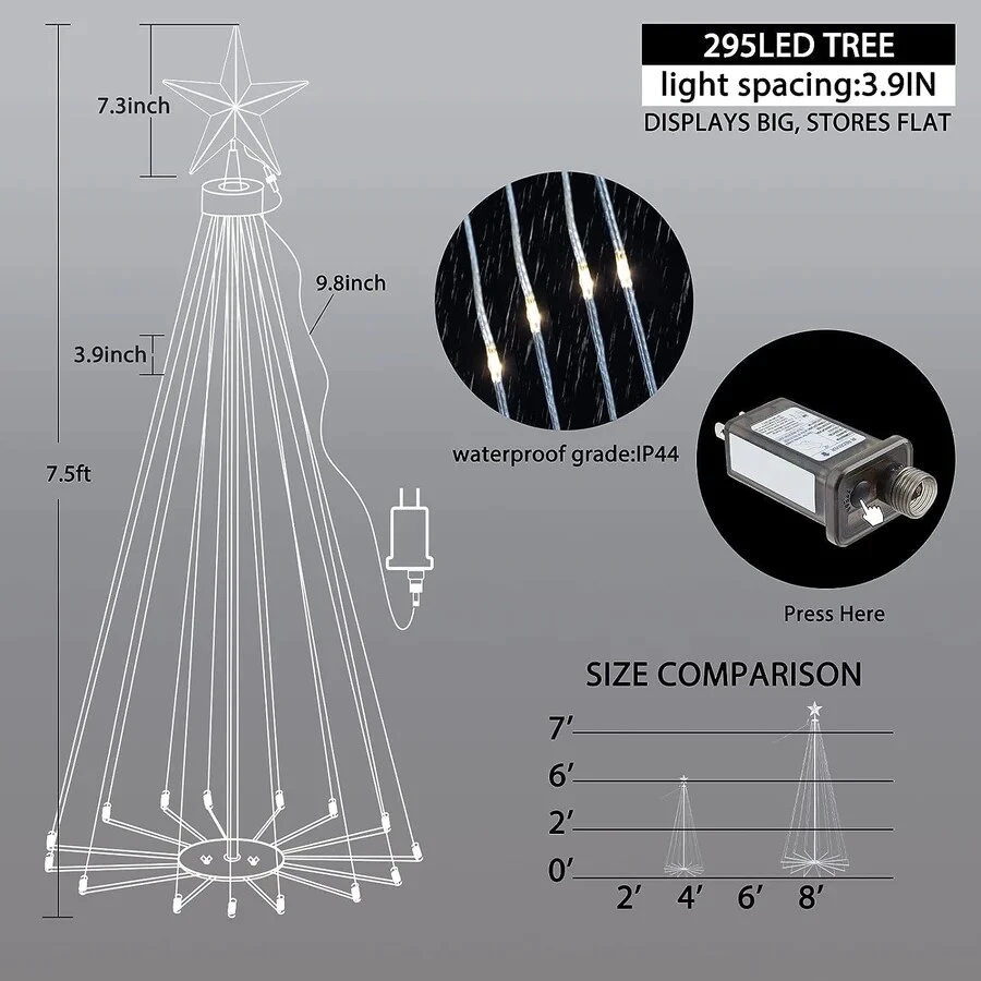 6FT Tree Light Outdoor W Star Warm White 14 6FT Tree Light Outdoor W Star Warm White - Image 12