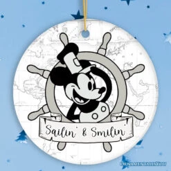 Sailin' And Smilin' Quote Christmas Ornament, Vintage Steamboat Willie Keepsake