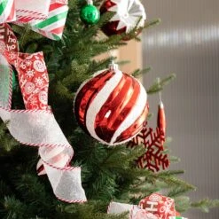 Set Of 191 Christmas New Year Ball Shatterproof Ornaments With Candy Picks & Ribbon Bows -Northlight Shop 556919687211216