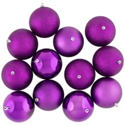 Northlight Shatterproof 4-Finish Christmas Ball Ornaments 4" (100mm) - Purple - Set Of 12 -Northlight Shop 562116748364336