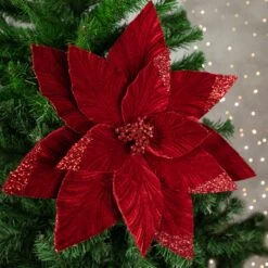 Northlight 24" Red Glittered Poinsettia Christmas Stem Spray 11 Northlight 24" Red Glittered Poinsettia Christmas Stem Spray -Northlight Shop 56212942898400