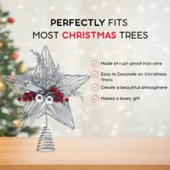 Ornativity Silver Star Tree Topper - Christmas Glitter Silver Star Holiday Tree Top Decoration With Silver Bells And Mistletoe And Red Berries 30 Ornativity Silver Star Tree Topper - Christmas Glitter Silver Star Holiday Tree Top Decoration With Silver Bells And Mistletoe And Red Berries -Northlight Shop 5732246695497 1