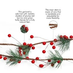 Ornativity Pine And Berries Garland - Pine Needles And Berry Rustic Holiday Christmas Tree Natural Garland Decorations – 6 Ft -Northlight Shop 5732293070409 2