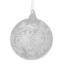 Northlight Swirled "Merry Christmas" Glass Ball Ornament 4.5" (114mm) - Clear And White