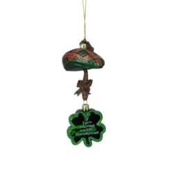 Kurt Adler 9" Noble Gems Luck Of The Irish Glittered Glass Plaid Cap With Shamrock Christmas Ornament Green