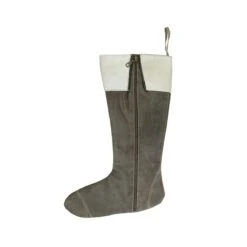 CC Christmas Decor 18.5" Gray And White Boot With Zipper Christmas Stocking