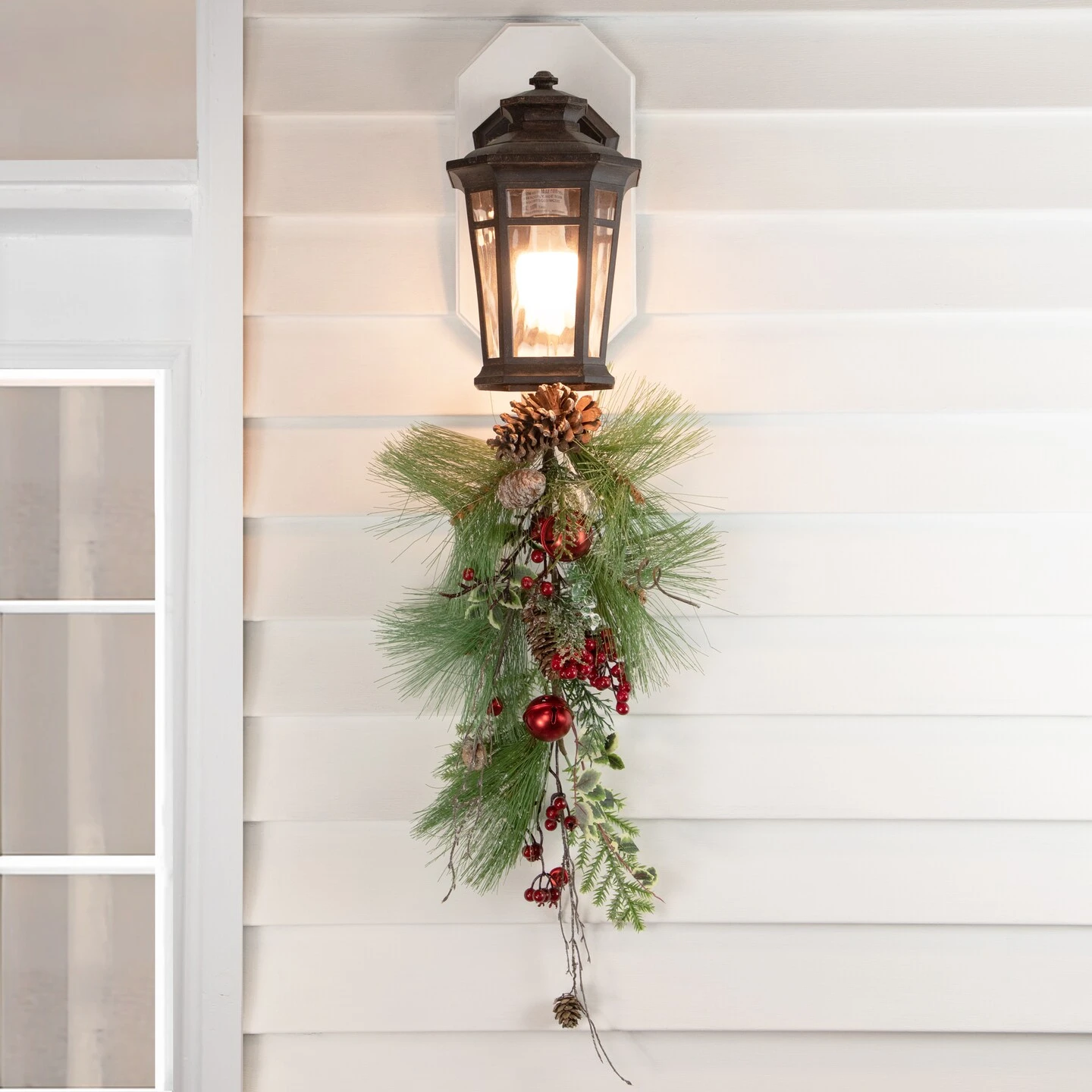 Northlight Frosted Berries And Pine Cones Artificial Christmas Teardrop Swag - 30" - Unlit Green 5 Northlight Frosted Berries And Pine Cones Artificial Christmas Teardrop Swag - 30" - Unlit Green - Image 3