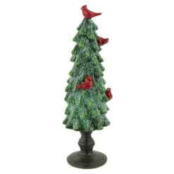 Northlight Glittered Christmas Tree With Cardinals Decoration - 8.75" - Green And Red