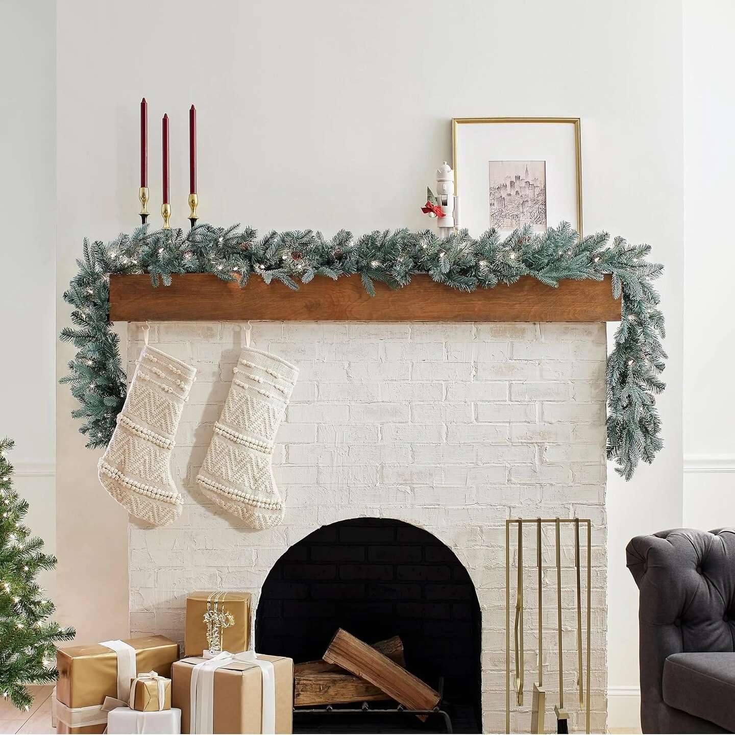 9 Feet -Pre-Lit 'Feel Real' Artificial Christmas Garland, Green, Arctic Spruce, White Lights 8 9 Feet -Pre-Lit 'Feel Real' Artificial Christmas Garland, Green, Arctic Spruce, White Lights - Image 6