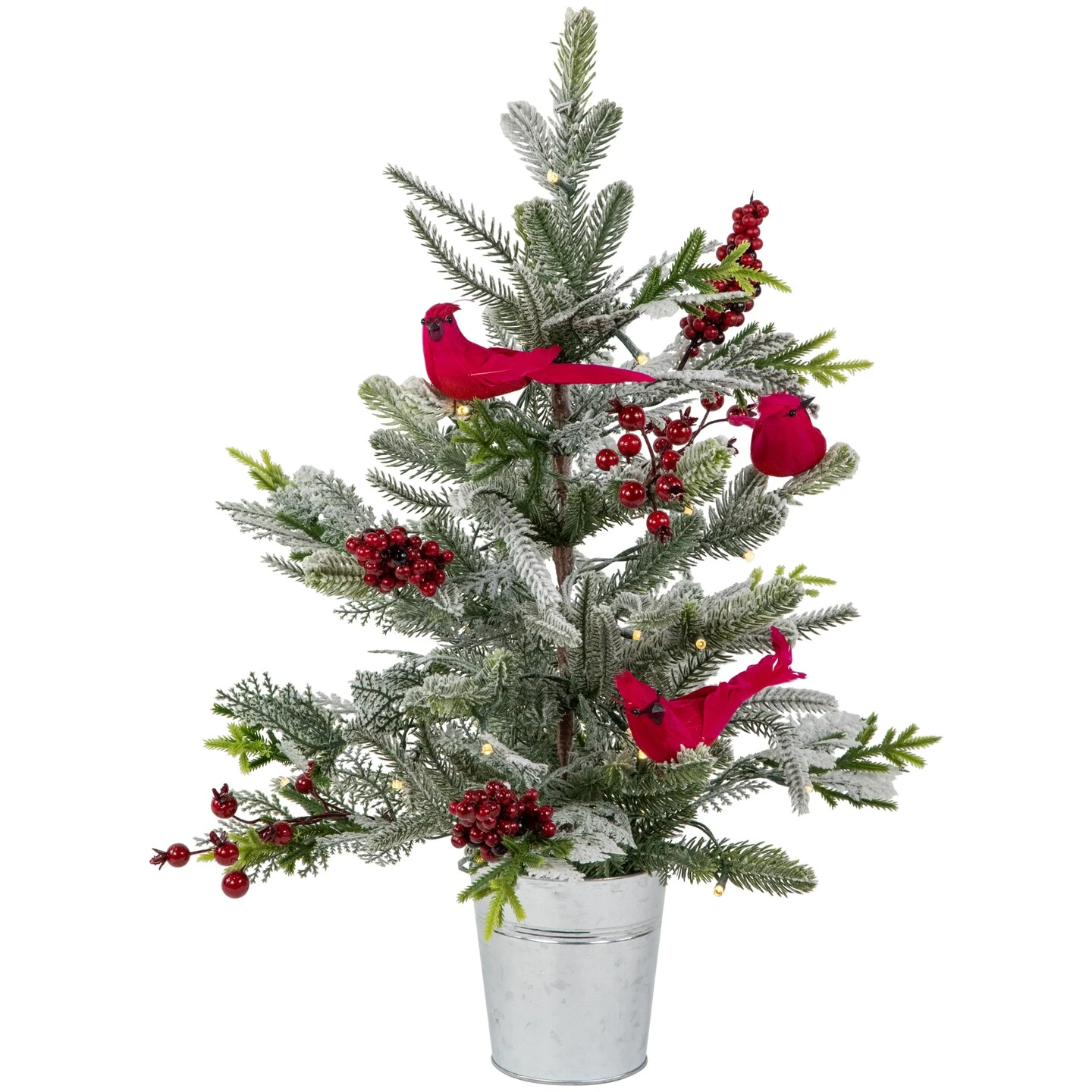 Northlight Pre-Lit LED Frosted Mixed Pine With Cardinals Potted Christmas Tree - 2' - Warm White Lights Green 10 Northlight Pre-Lit LED Frosted Mixed Pine With Cardinals Potted Christmas Tree - 2' - Warm White Lights Green - Image 8