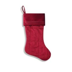 Quilted Velvet Christmas Stocking With Pick-Stitch Detail Red Velvet -Northlight Shop 61756786096864 2