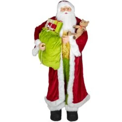 Northlight Plush Santa Claus With Teddy Bear And Gift Bag Christmas Figure - 6' - Red And Green -Northlight Shop 61757039688672 1