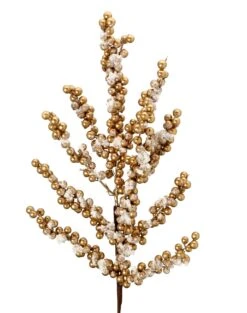 29" Snow Crusted Gold Metallic Berry Cluster Spray – Elegant Christmas Décor Accent