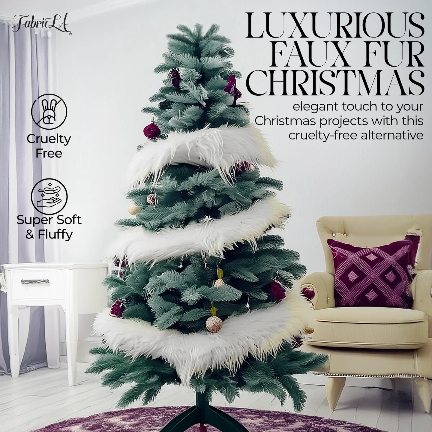 FabricLA Faux Fur Ribbon Trim Fabric - 3" Wide X 72" Long (6 FT) - Soft Christmas Fur Great For Crafting, Sewing, And Decorating - White 12 FabricLA Faux Fur Ribbon Trim Fabric - 3" Wide X 72" Long (6 FT) - Soft Christmas Fur Great For Crafting, Sewing, And Decorating - White - Image 10