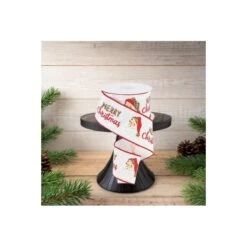 2.5" Leopard Santa Ribbon: White (10 Yards) -Northlight Shop 68238982212976 2