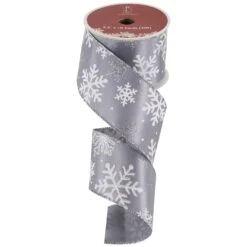 Northlight Gray And White Shimmering Snowflakes Wired Craft Christmas Ribbon 2.5" X 10 Yards -Northlight Shop 6917585240821155040