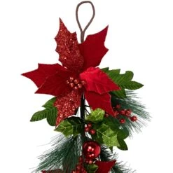 Northlight 48" Glittered Red Poinsettia And Long Pine Christmas Swag, Unlit -Northlight Shop 6917675256119182560