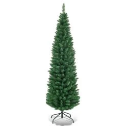PVC Artificial Slim Pencil Christmas Tree With Metal Stand Ideal For Small Spaces