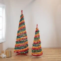 Northlight 6' Pre-Lit Rainbow Tinsel Pop-Up Artificial Christmas Tree, Clear Lights Multi -Northlight Shop 6917892481760486048