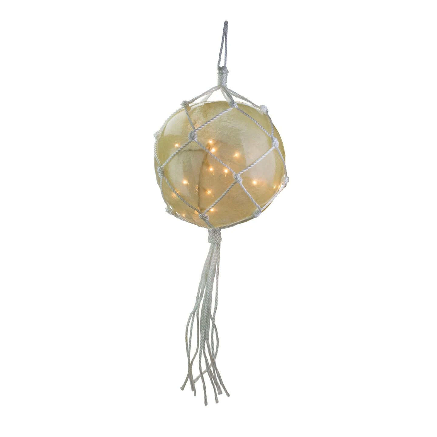 Barcana Macrame-Style Lighted Sphere Hanging Christmas Decoration - 14.25" - Cream - Warm White - White Wire Ivory 4 Barcana Macrame-Style Lighted Sphere Hanging Christmas Decoration - 14.25" - Cream - Warm White - White Wire Ivory - Image 2