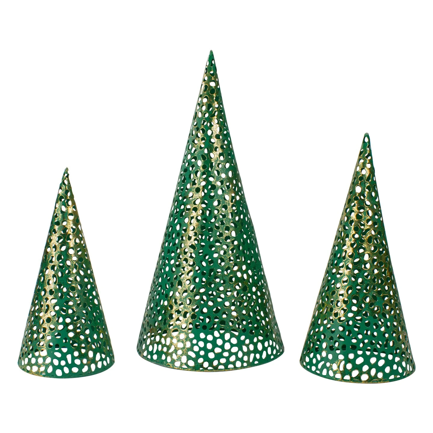 Northlight Christmas Cone Trees - 16" - Green And Gold - Set Of 3 4 Northlight Christmas Cone Trees - 16" - Green And Gold - Set Of 3 - Image 2
