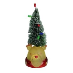Roman 9.5" LED Lighted Green Tree With Smiling Bear Head Figure Multi