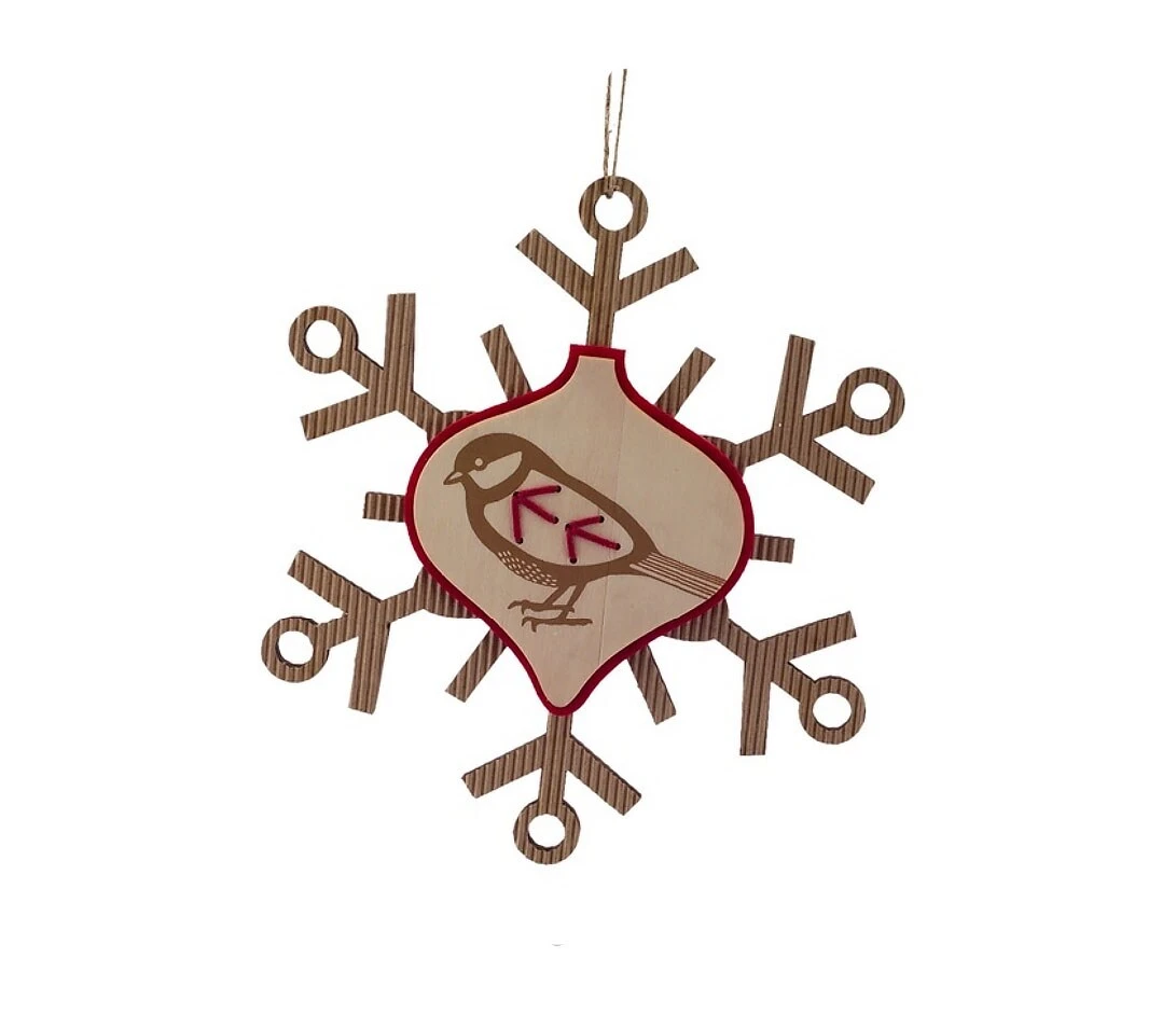 Melrose 7" Country Cabin Rustic Embroidered Craft Snowflake With Bird Stamp Christmas Ornament Brown 5 Melrose 7" Country Cabin Rustic Embroidered Craft Snowflake With Bird Stamp Christmas Ornament Brown - Image 3