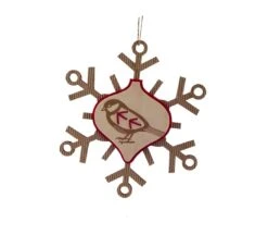 Melrose 7" Country Cabin Rustic Embroidered Craft Snowflake With Bird Stamp Christmas Ornament Brown