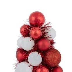 Northlight 3-Finish Shatterproof Ball Christmas Tree With Tinsel - 15.75" - Red And White -Northlight Shop 6918029836412641952