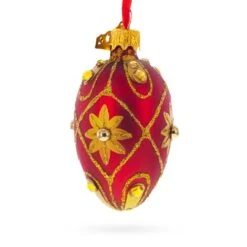 Red With Gold Floral And Jewel Accents Mini Glass Egg Ornament 2.9 Inches 12 Red With Gold Floral And Jewel Accents Mini Glass Egg Ornament 2.9 Inches -Northlight Shop 71448865299664