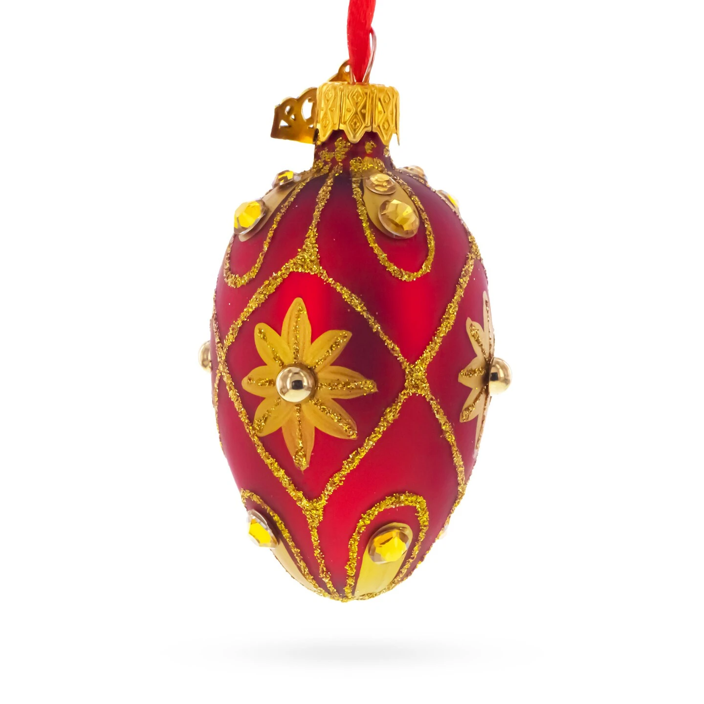 Red With Gold Floral And Jewel Accents Mini Glass Egg Ornament 2.9 Inches 6 Red With Gold Floral And Jewel Accents Mini Glass Egg Ornament 2.9 Inches - Image 4